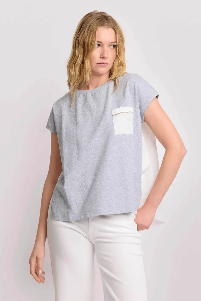 Kocca γυναικείο T-shirt με contrast τσέπη "Felicissima" - P26PTS8257ABFA0000 Γκρι