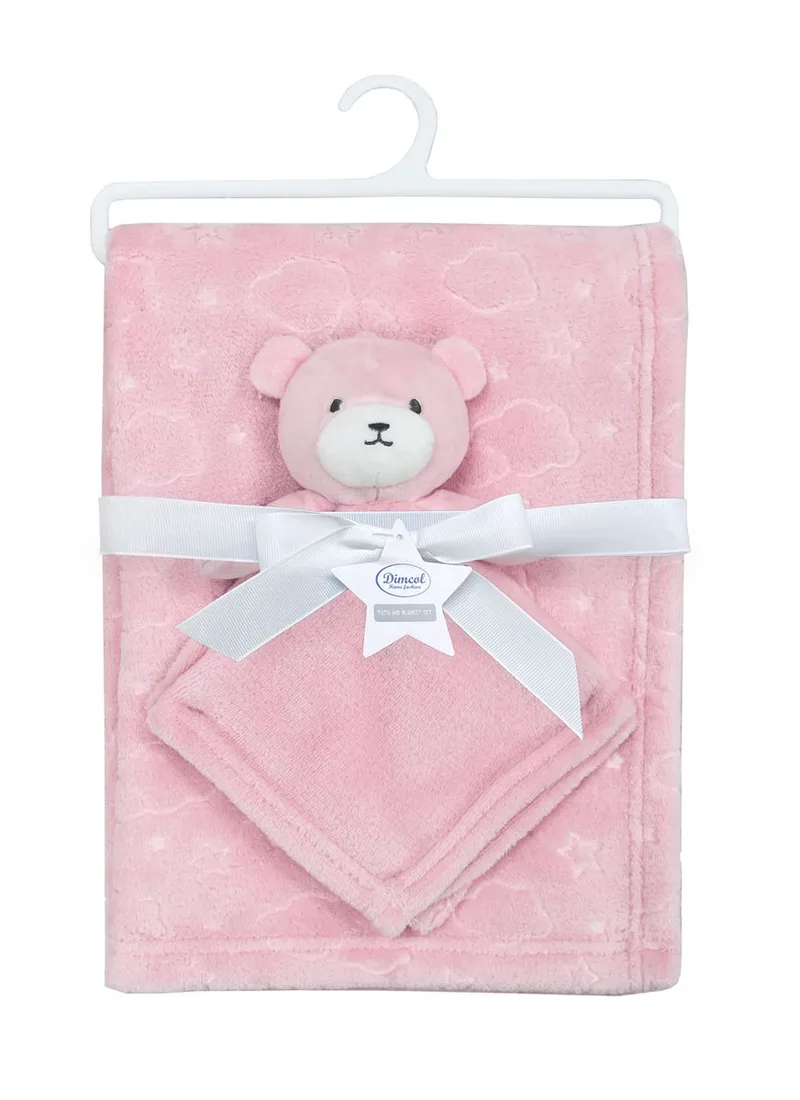 Σετ Κουβέρτα Fleece Αγκαλιάς-Λίκνου 75x100εκ. Με Νάνι-Πανάκι Παρηγοριάς 33x33εκ. Bear 08 Ροζ Dimcol