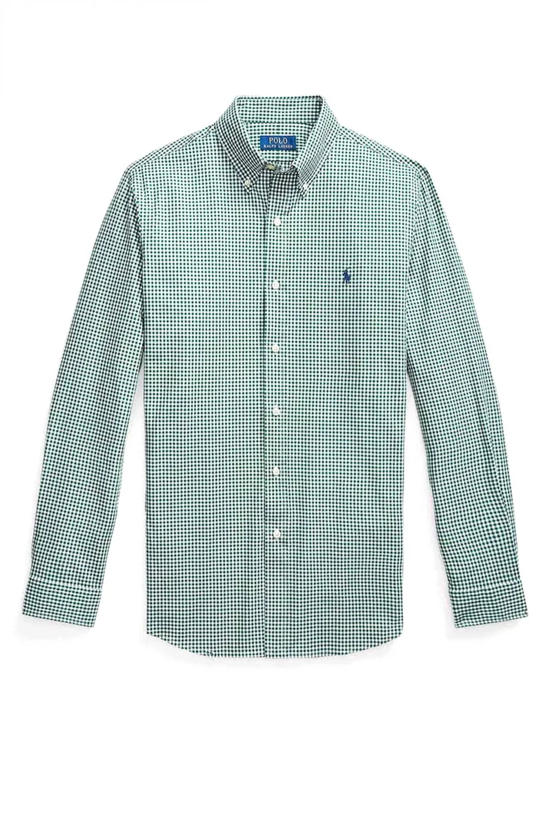 RALPH LAUREN ΠΟΥΚΑΜΙΣΟ BUTTON DOWN ΚΑΡΩ CUSTOM FIT ΠΡΑΣΙΝΟ-ΛΕΥΚΟ