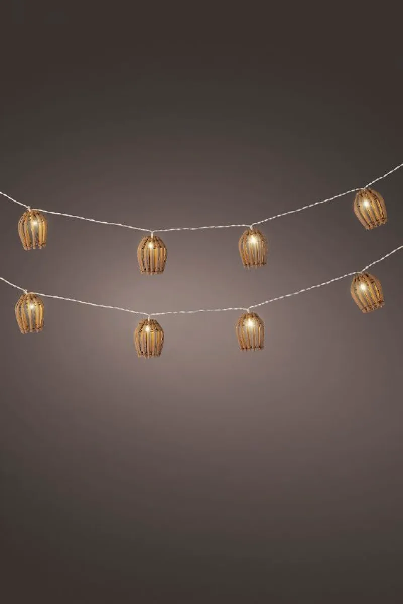 10 Λαμπακια Led Με Ξυλινα Φαναρακια Και Θερμο Λευκο Φωτισμο 270x0x0cm Μονόχρωμο Kaeming