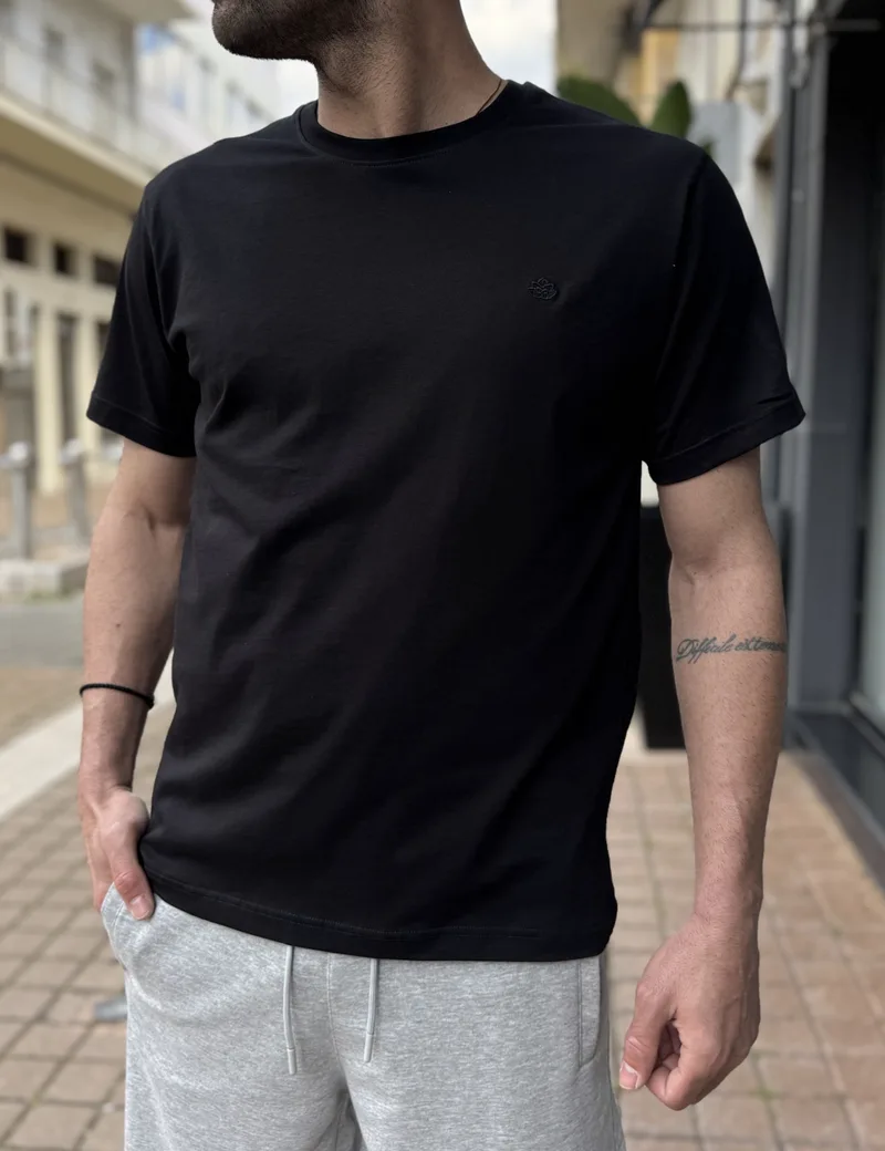 Everbest ανδρικό μαύρο βαμβακερό Plus Size T-shirt 2628000