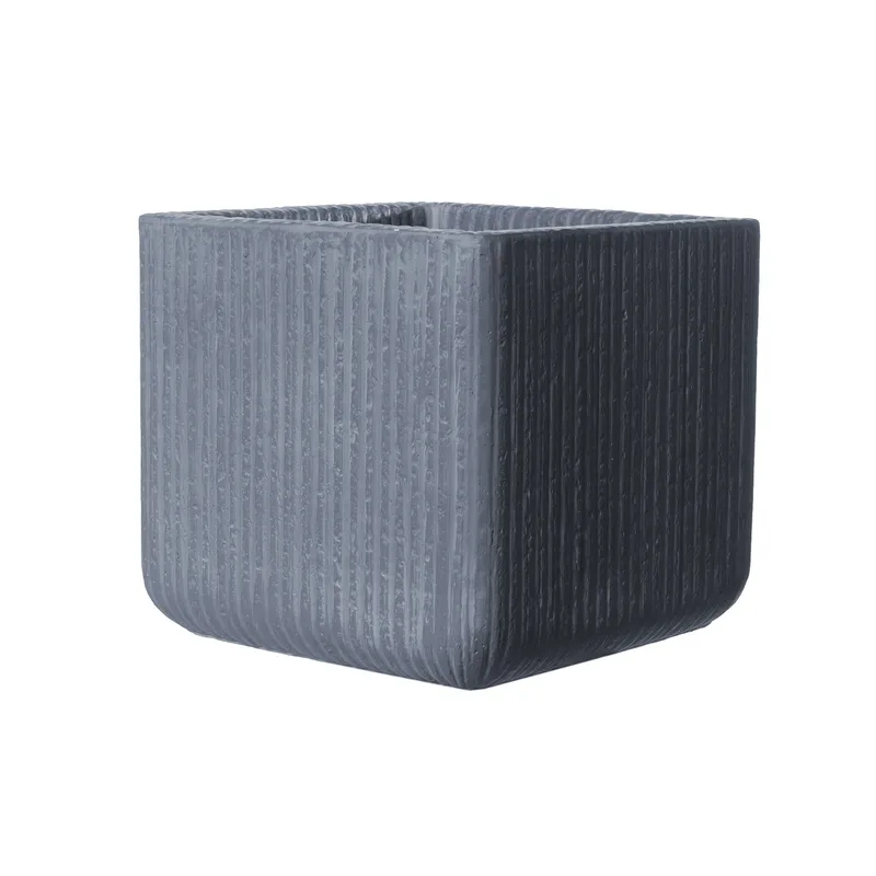 Supergreens Γλάστρα Πήλινη Τετράγωνη "Stripe" Γκρι Σκούρο L 37x37x32 εκ.