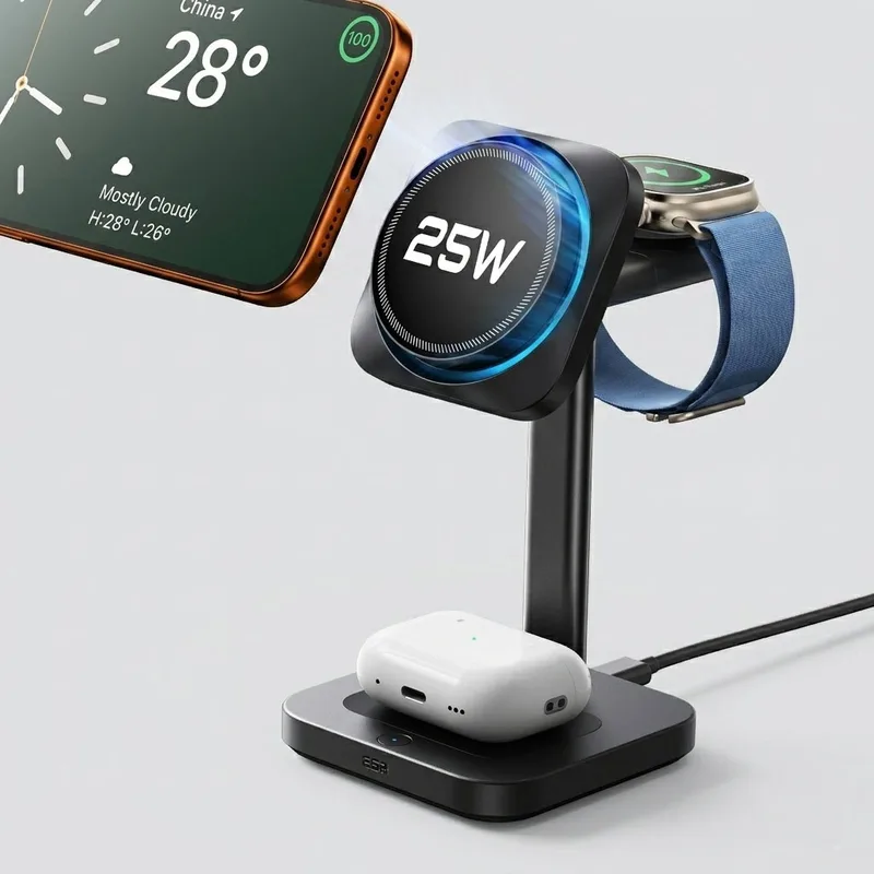 ESR 25W Qi2.2 MagSafe 3-in-1 CryoΒoost Wireless Charging Station Black