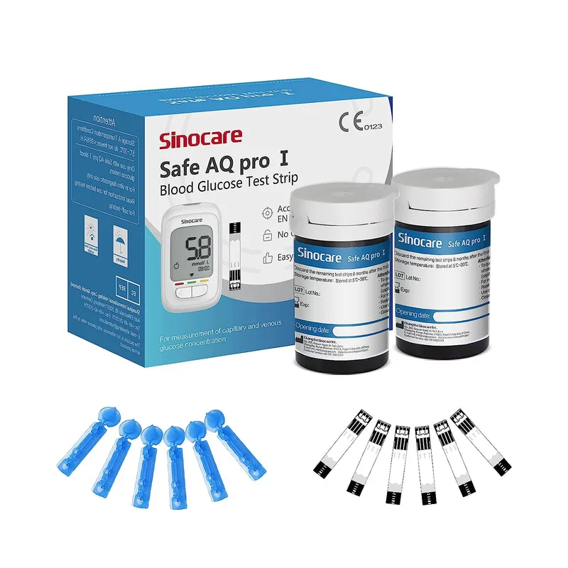 Sinocare Safe AQ proⅠBlood Glucose Meter Glucometer Kit Diabetes Tester Medical Blood Sugar Meter or Only Test Strips Lancets | No Meter+50pcs×(strips+lancets) | mmol/L