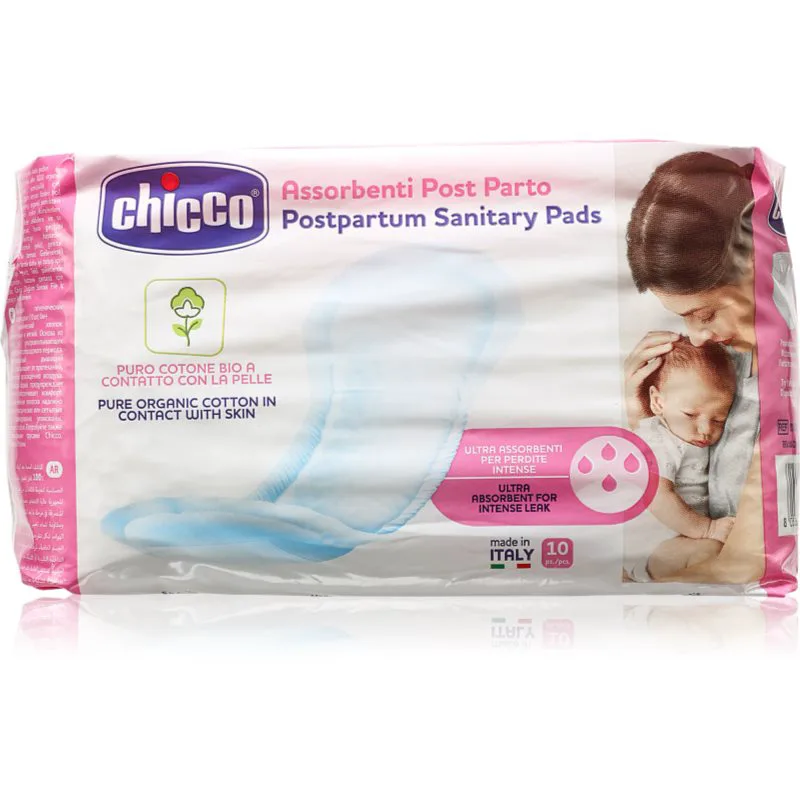 Chicco Postpartum Sanitary Pads 100% Pure Organic Cotton σερβιέτες λοχείας 10 τμχ