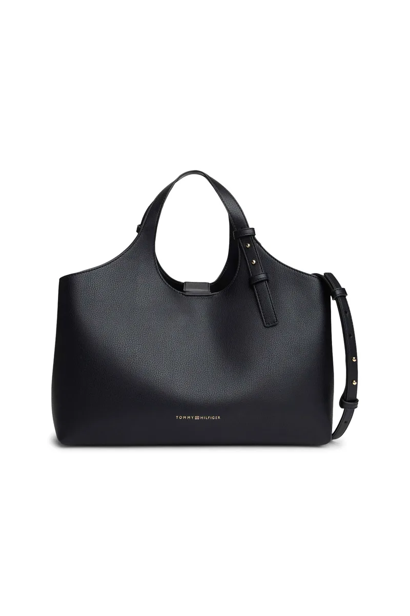 Tommy Hilfiger τσάντα χειρός με μεταλλικό λογότυπο "TH Logo Satchel" - AW0AW18282 Μαύρο