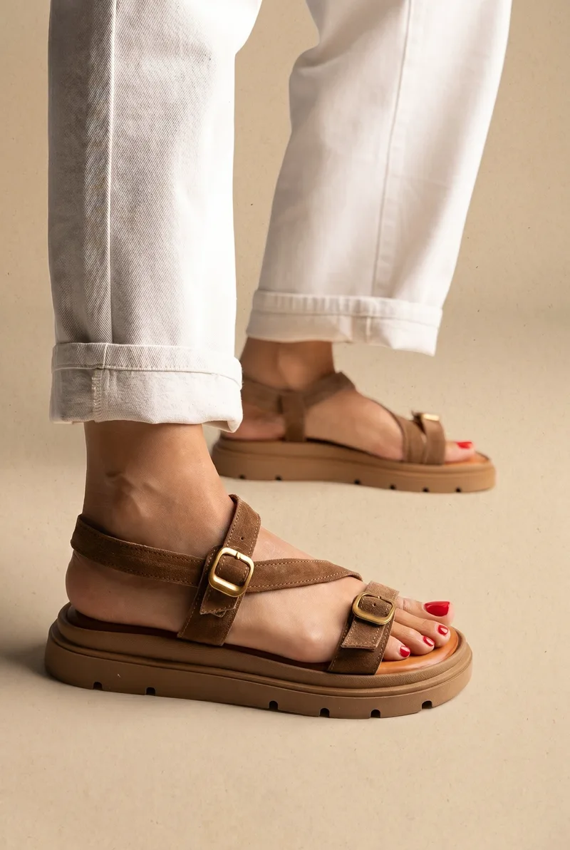 TFP Σανδάλια Mini Buckle Detail - 551 - Taupe Σουέτ