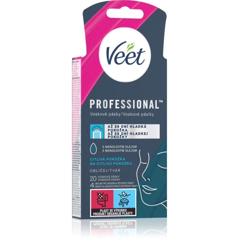 Veet Professional αποτριχωτικές ταινίες κεριού για το πρόσωπο για ευαίσθητη επιδερμίδα 20 τμχ