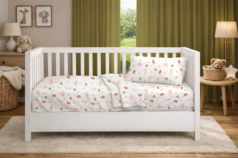 Παπλωματοθήκη Κούνιας Dimcol Happy Safari 712 120x160 White-Pink