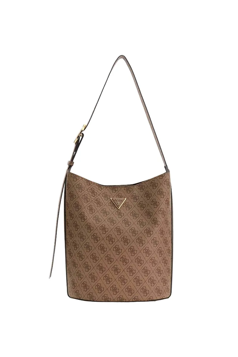 Guess γυναικεία bucket τσάντα με all-over logo print "Meridian II" - HWSG6974040 Καφέ Ανοιχτό
