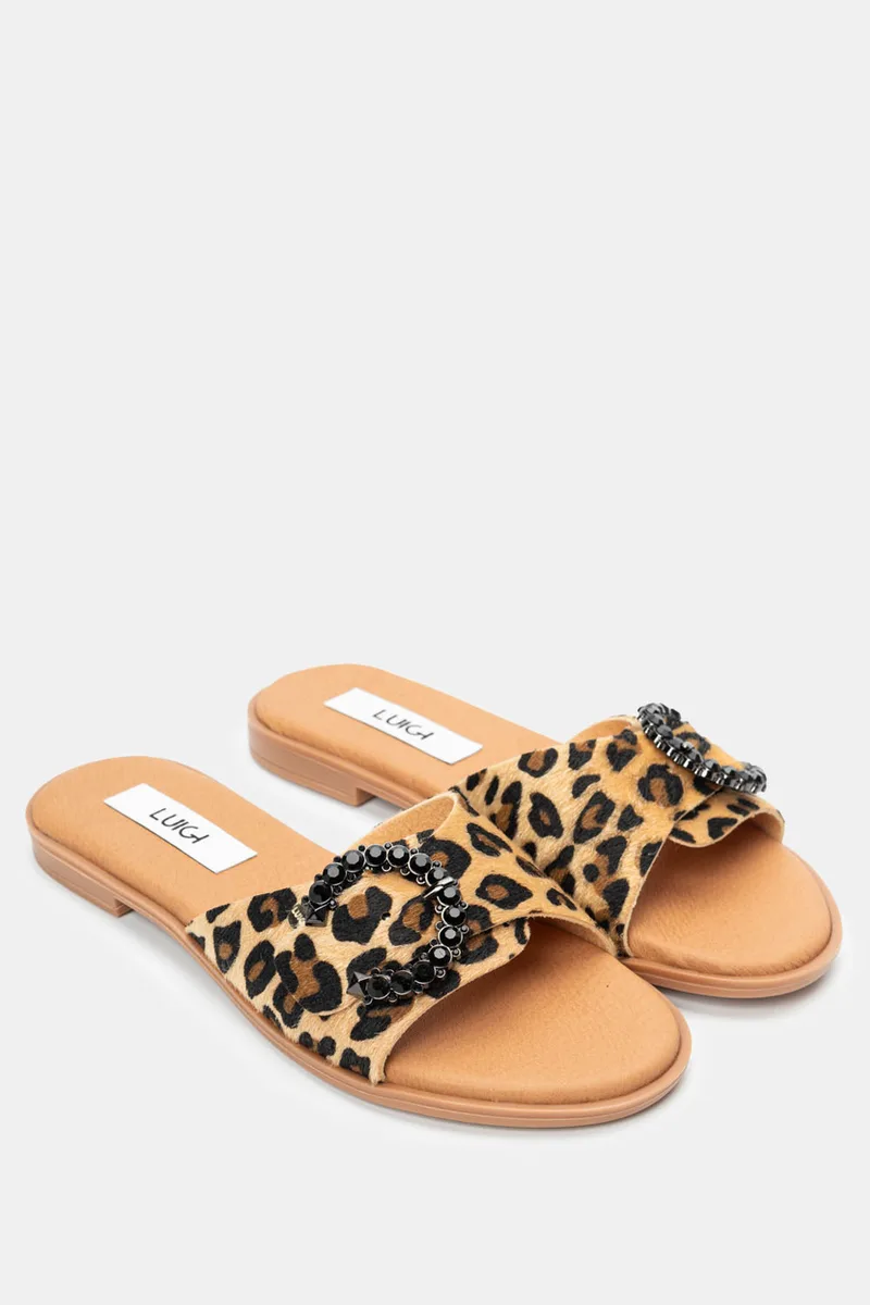 LUIGI DESIGN - Flat Σανδάλια με Διακοσμητική Τόκα - Animal Print