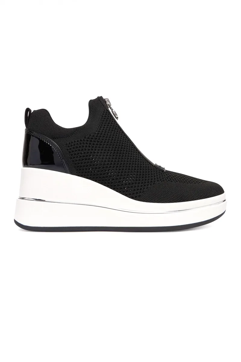 MICHAEL KORS ΠΑΠΟΥΤΣΙΑ SNEAKERS EMMY WEDGE ZIP SLIP ON ΦΕΡΜΟΥΑΡ LOGO ΛΕΥΚΟ/ΜΑΥΡΟ