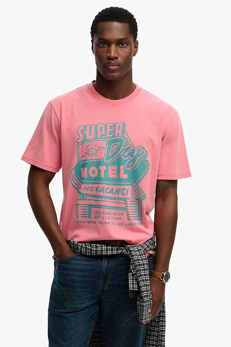 Superdry ανδρικό T-shirt με print Loose Fit "Roadside Trade" - M1012360A Ροζ