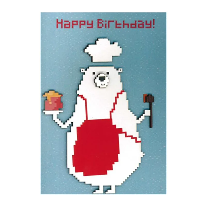 Ευχετήρια Κάρτα με Ξύλινα Στοιχεία Happy Birthday Αρκούδος Μάγειρας