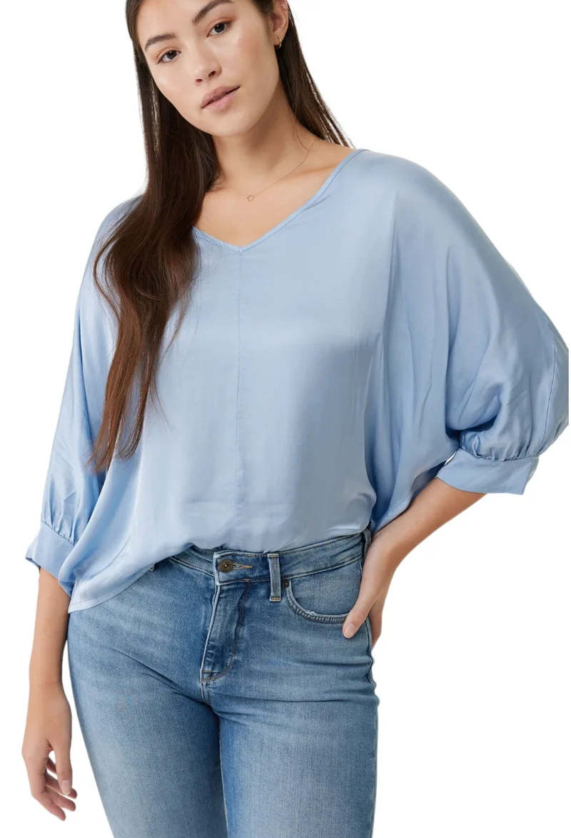 Top Mexx V-Neck Blouse With 3/4 Sleeves FL0447033W-Baby Blue Γυναικείο
