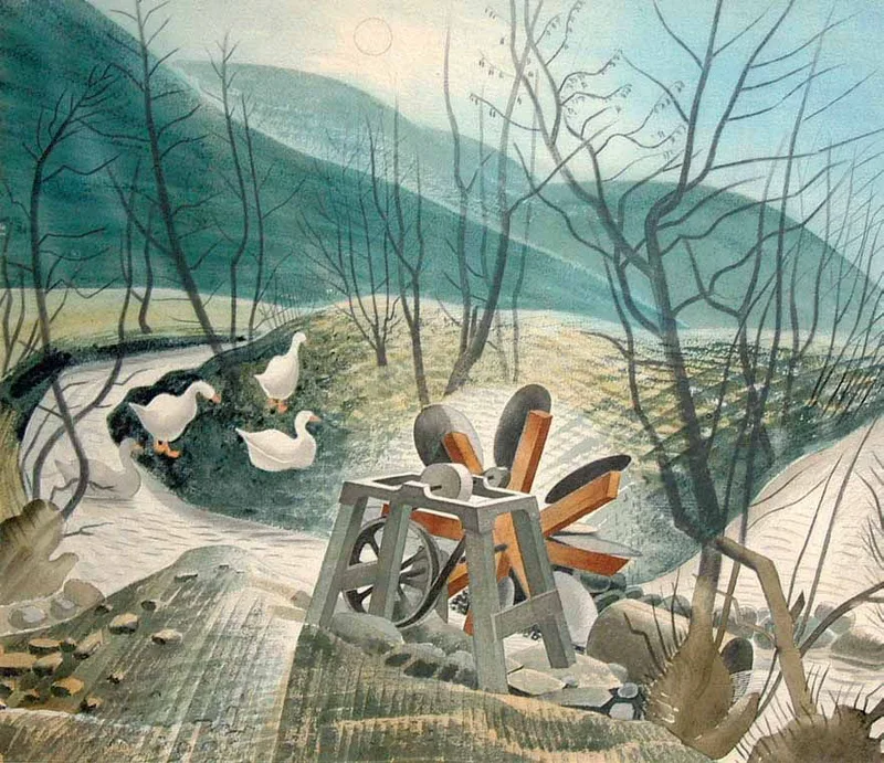 Ευχετήρια κάρτα Canns Down Press: The waterwheel (Eric Ravilious)