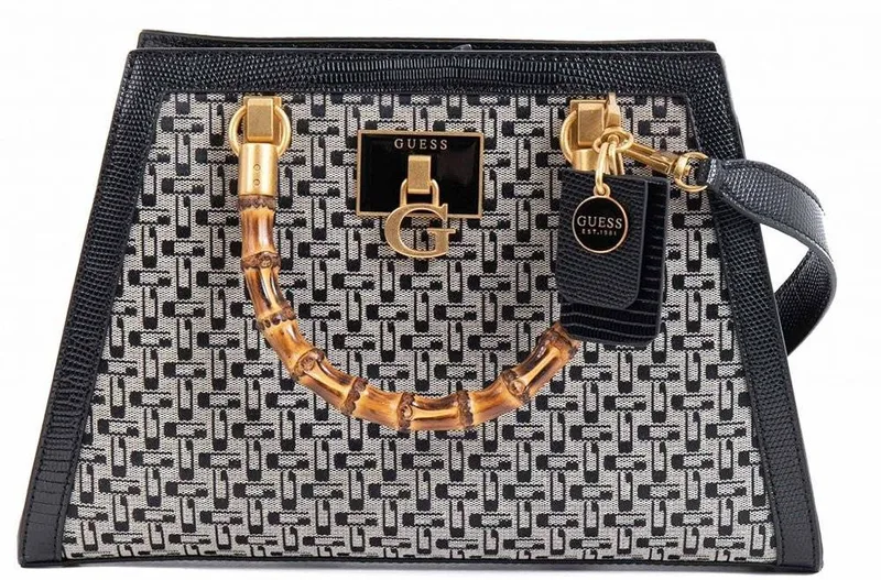 ΤΣΑΝΤΑ ΧΕΙΡΟΣ GUESS STEPHI BAMBOO HWJK7875080 LOGO ΜΑΥΡΟ