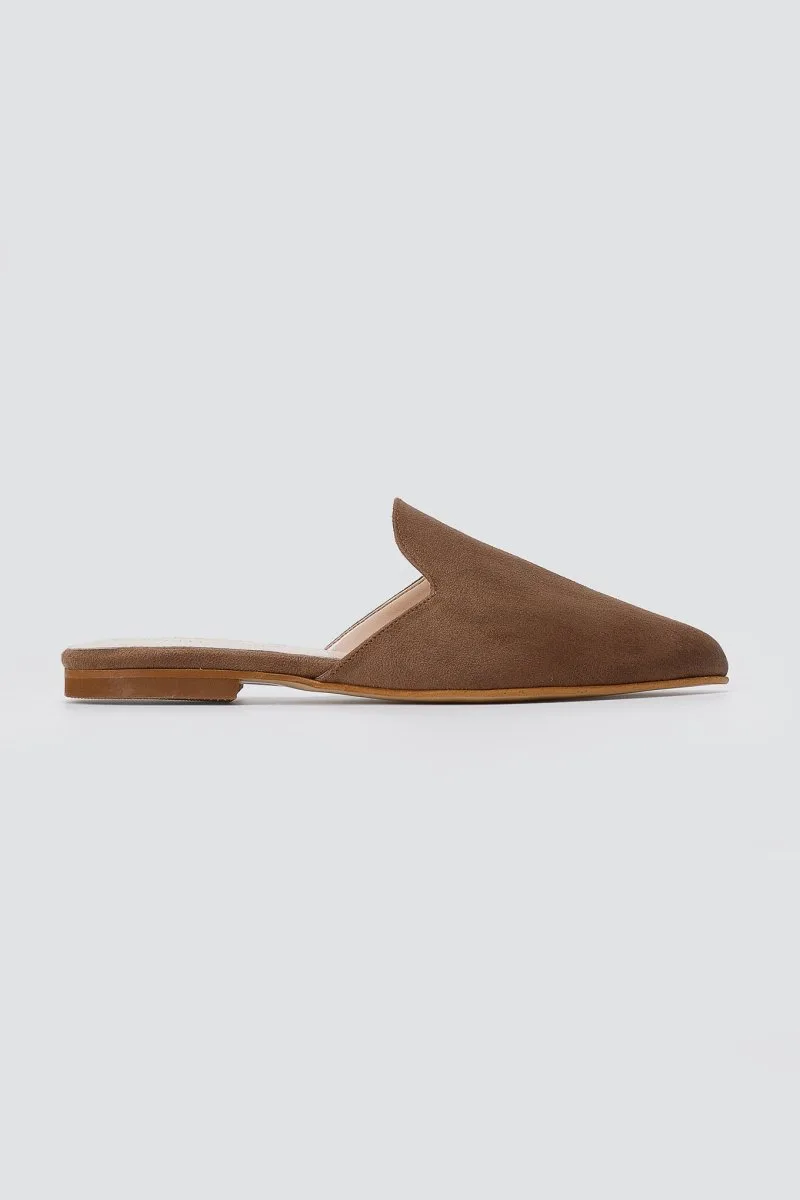 TFP Asymmetric Pointed Flat Mules - V18 - Brown Suede