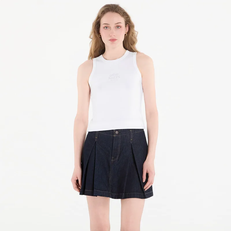 Calvin Klein Jeans Sl 2X2 Baby Rib Logo Crew Tank Bright White M