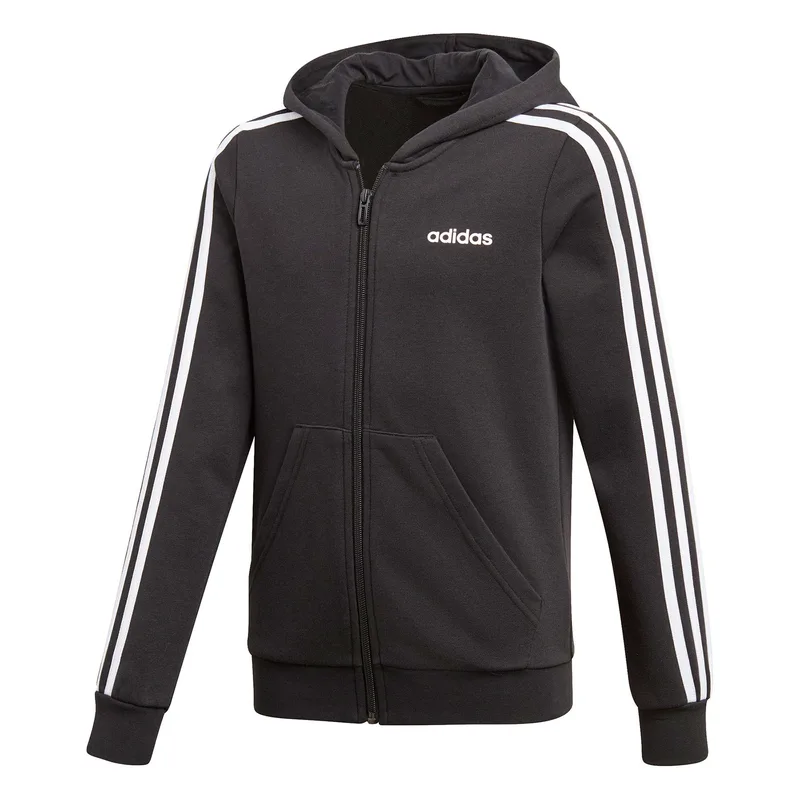 ESSENTIALS 3-STRIPES FULL-ZIP HOODIE ΜΑΥΡΟ