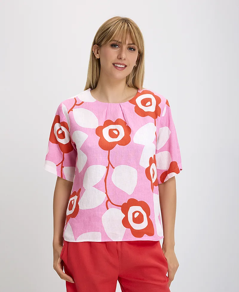 Γυναικεία Λινή Μπλούζα με Floral Print
