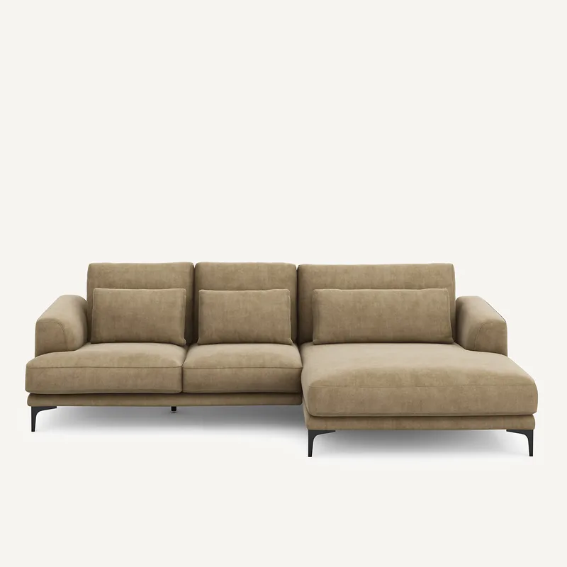Γωνιακός καναπές XL δεξιός από βελούδο stonewashed Μ149xΠ277xΥ83cm