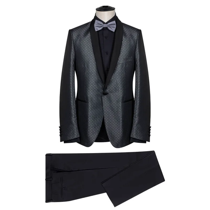 Prince Oliver Tuxedo Γκρι Σκούρο Μπροκάρ (Modern Fit)