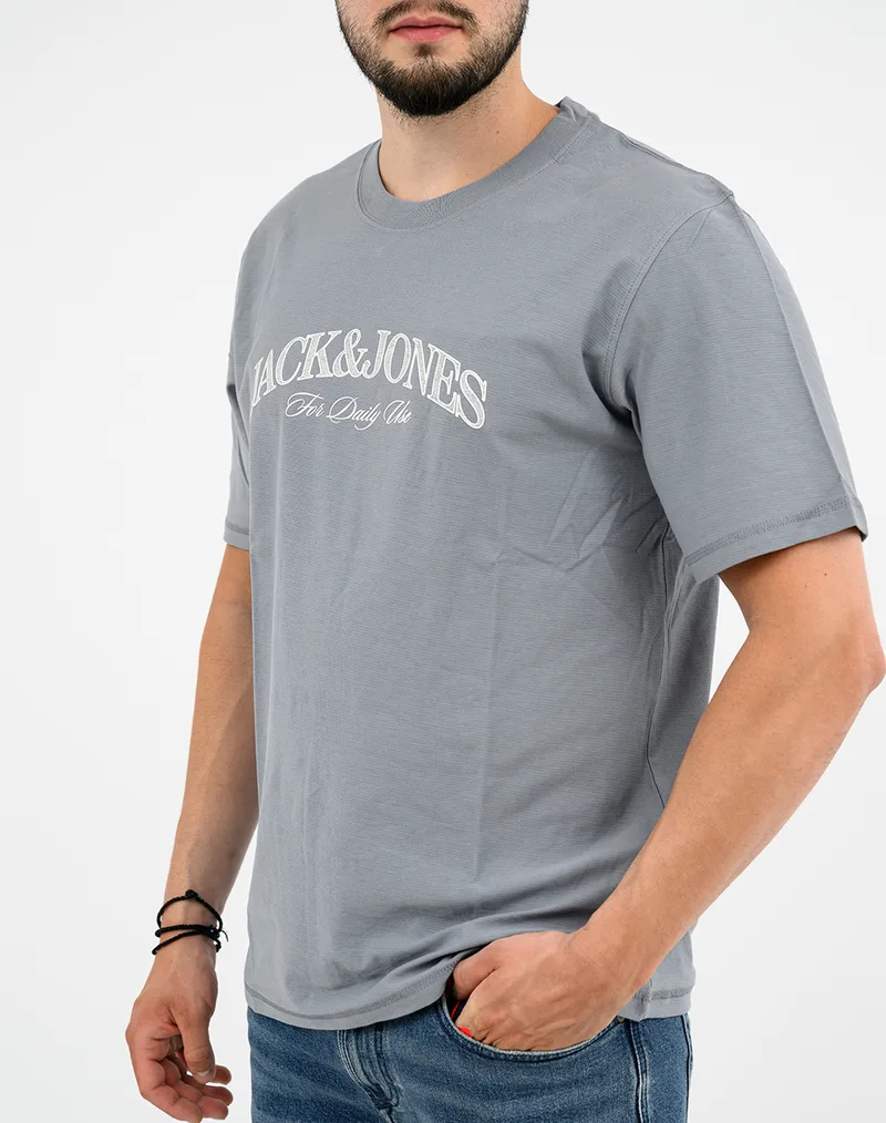 JACK&JONES JORCASSIS BRANDING TEE SS CREW NECK 12295054-Tradewinds Gray