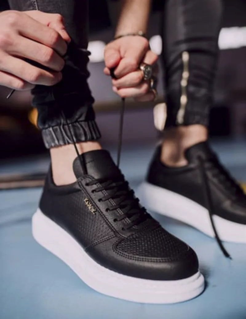 Ανδρικά ασπρόμαυρα Sneakers δερματίνη ανάγλυφο σχέδιο 0422020