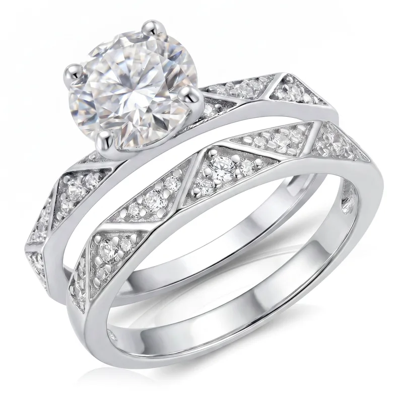 Διπλό Δαχτυλίδι Moνόπετρο με Moissanite Diamonds από Ασήμι DX2799