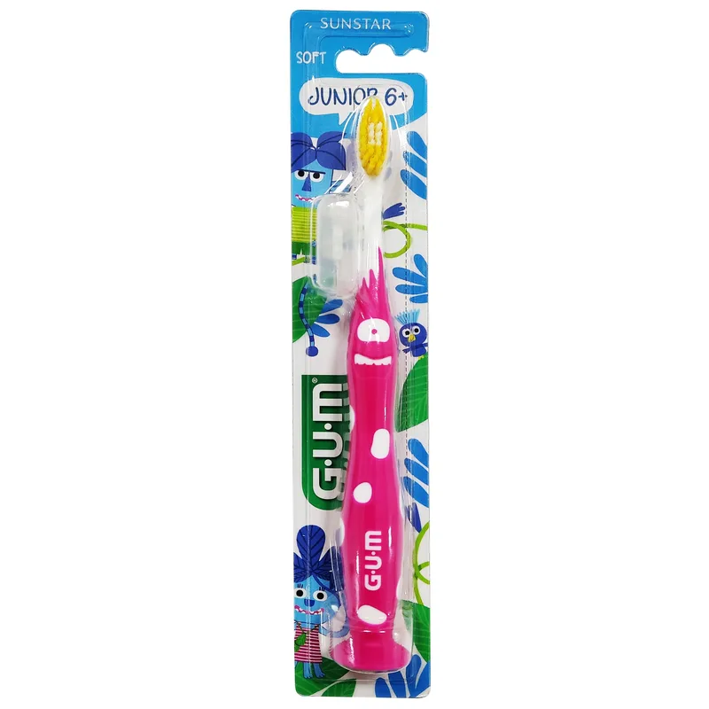Gum Junior 6+ Soft Toothbrush Παιδική Μαλακή Οδοντόβουρτσα με Βάση Βεντούζα 1 Τεμάχιο - Ροζ