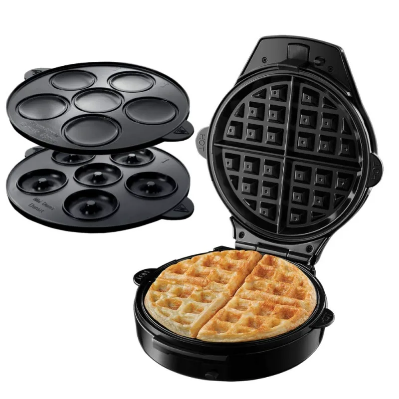 Συσκευή για βάφλες 3σε1 Russell Hobbs Fiesta 24620-56, 900w, Ανταλλακτικές πλάκες, Καπάκι ασφαλείας με αυτόματο κλείδωμα, Μπορντό/Μαύρο χρώμα