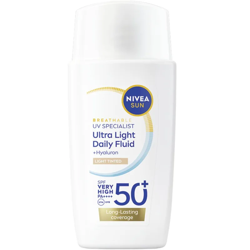 Nivea Sun Ultra Light Daily Fluid Spf50+ Tinted Αντηλιακό Προσώπου Λεπτόρρευστης Υφής με Χρώμα Πολύ Υψηλής Προστασίας Κατά της Φωτογήρανσης 40ml - Light