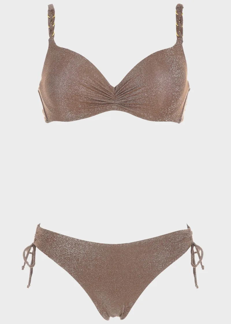 Set bikini μονόχρωμο lurex. Καλύπτει B Cup ΚΑΦΕ