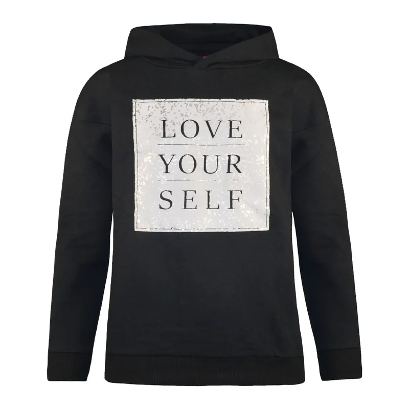 Φούτερ μπλούζα με κουκούλα και τύπωμα για κορίτσι | ΜΑΥΡΟ