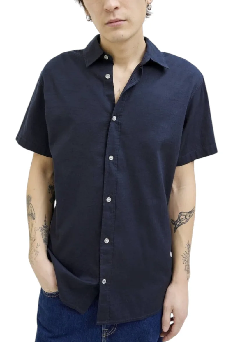 Πουκάμισο Κοντομάνικο Jack & Jones Jjpierre Slub 12270087-Sky Captain Ανδρικό