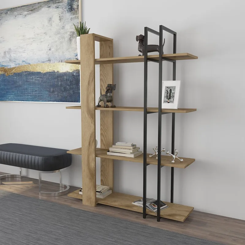 Βιβλιοθήκη Onno - Oak, Black 875Zna3669 (120x160x31 cm)