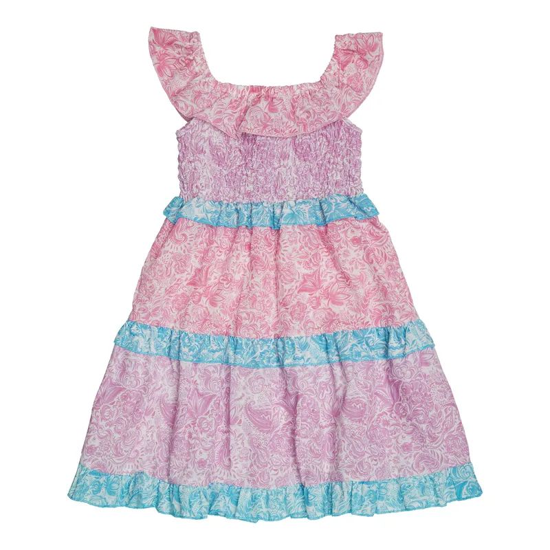 GIRL'S SHIRRED DRESS PAISLEY MIX