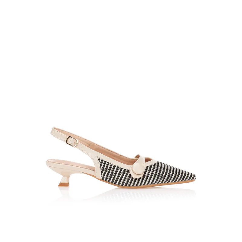 Γόβες δίχρωμες slingback με πλεκτό σχέδιο ΜΑΥΡΟ