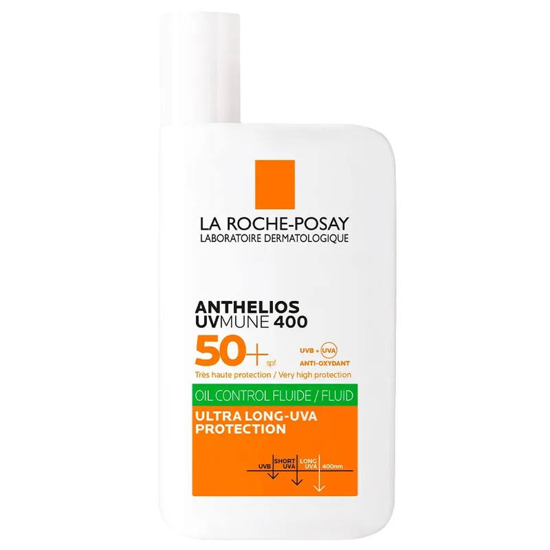 La Roche-Posay Anthelios UVMune 400 Oil Control Fluid Spf50+,Λεπτόρρευστη Αντηλιακή Κρέμα Προσώπου, Πολύ Υψηλής Προστασίας, Κατάλληλη για Λιπαρές Επιδερμίδες 50ml