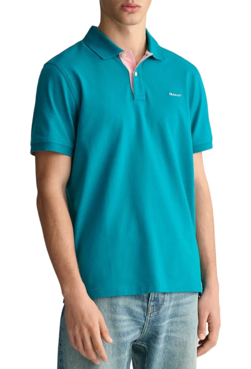 Μπλούζα Polo Gant Contrast Pique Rugger Με Logo 2062026-340-OCEAN TURQUOISE Ανδρικό
