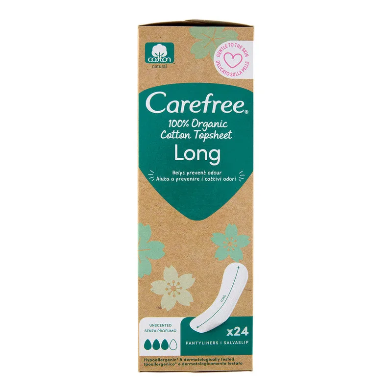 Carefree Organic Cotton Long Flat Panty Liners, 24 Pcs 1 unit