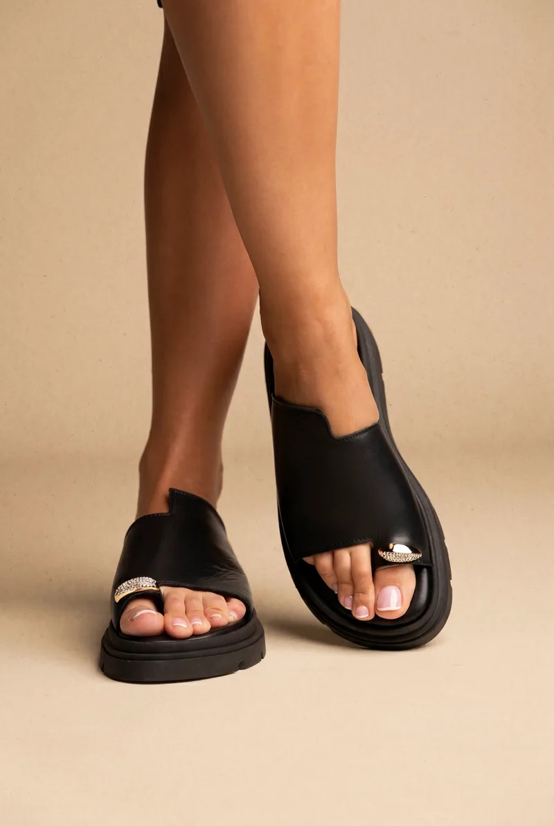 TFP Toe Ring Flatform Sandals - 505 - Black Matte