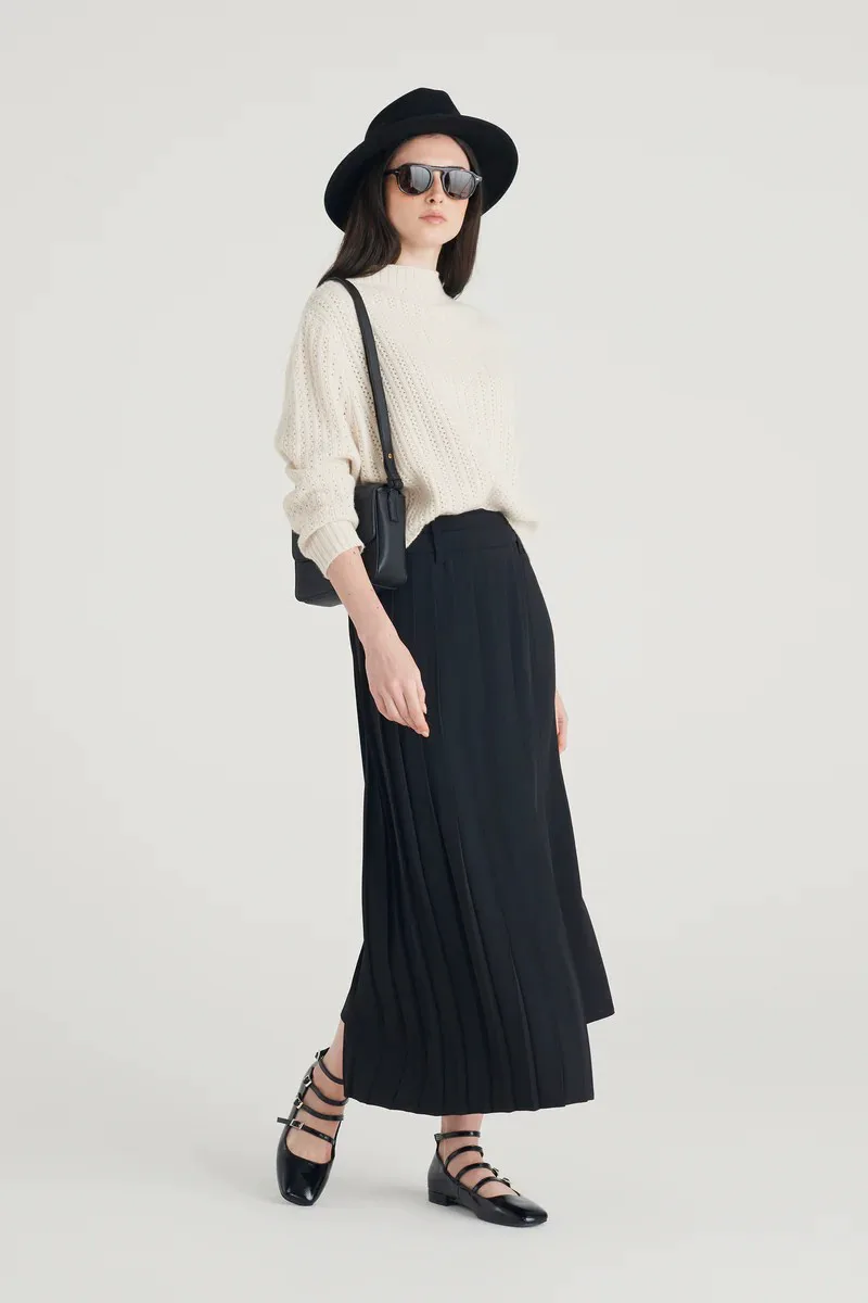 Caractere Γυναικεία Φούστα Πλισέ Asymmetric Fit Σε Κρεπ Μαύρο