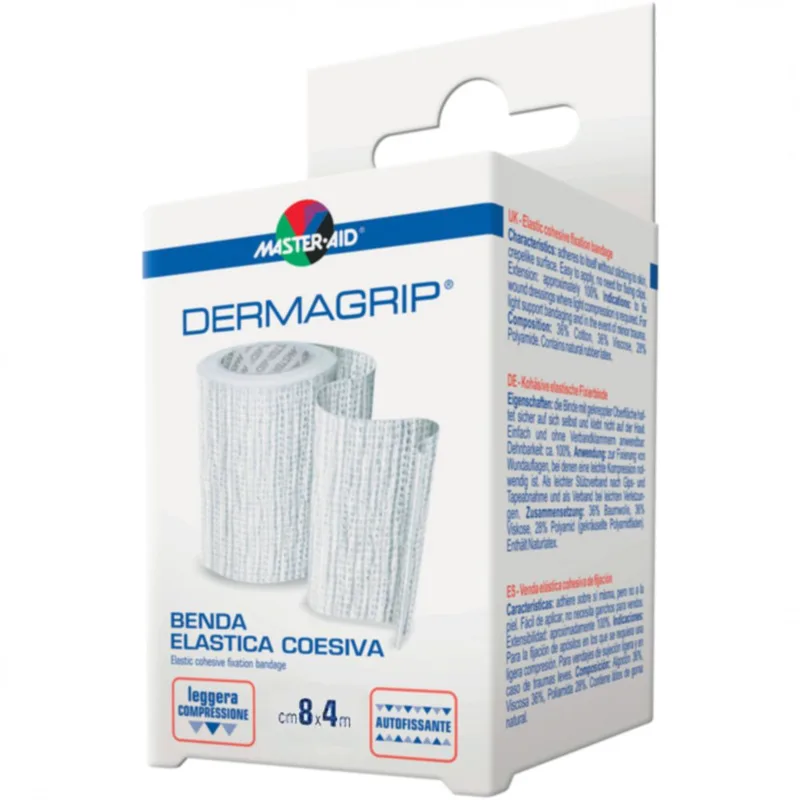 Master Aid Dermagrip Elastic Cohesive Fixation Bandage 4m x 8cm Αποστειρωμένος Αυτοκόλλητος Ελαστικός Επίδεσμος 1 Τεμάχιο
