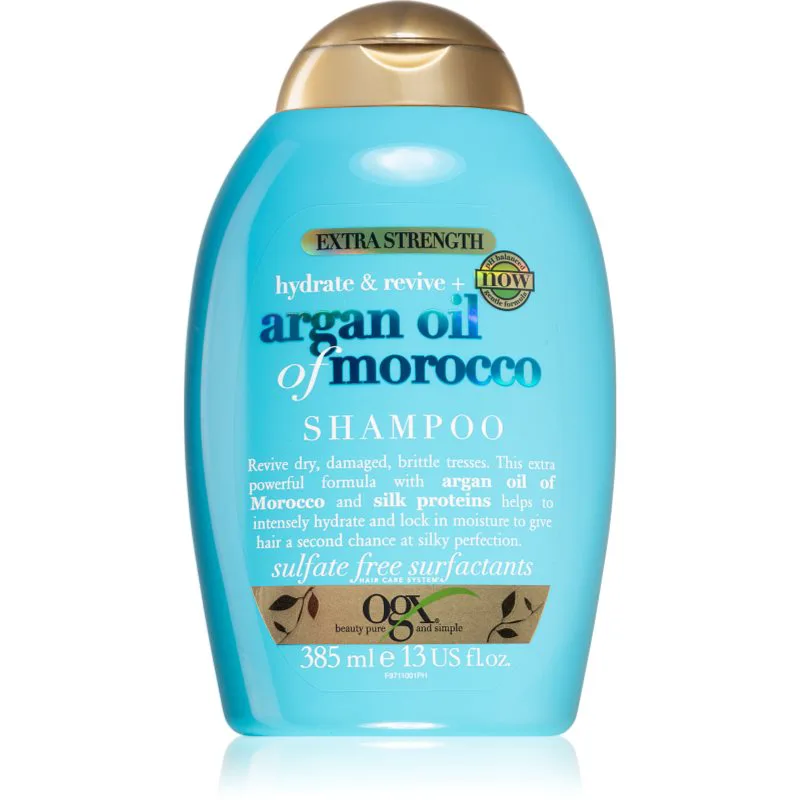 OGX Argan Oil Of Morocco Extra Strenght αποκαταστατικό σαμπουάν για πολύ ταλαιπωρημένα εύθραυστα μαλλιά 385 ml