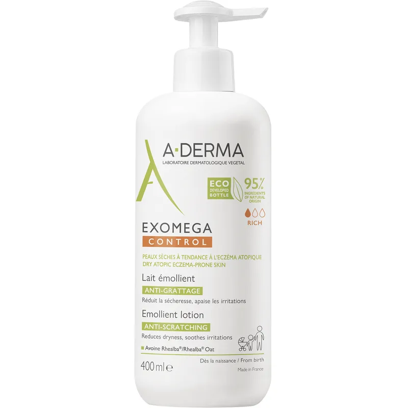 A-Derma Exomega Control Emollient Lotion Anti-Scratching Μαλακτικό, Καταπραϋντικό Γαλάκτωμα Προσώπου - Σώματος Κατάλληλο για Ατοπικό ή Πολύ Ξηρό Δέρμα 400ml