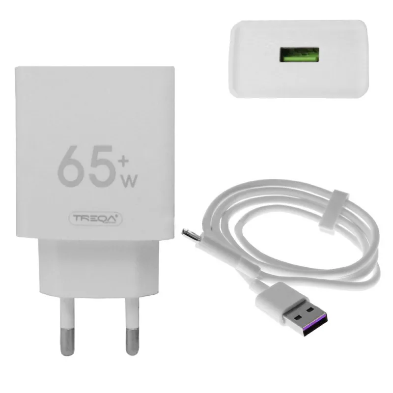 Φορτιστής Ταχείας Φόρτισης με 1 Θύρα USB 4.5A 65W και Καλώδιο USB Type-C 1m Treqa CS-228 Λευκό