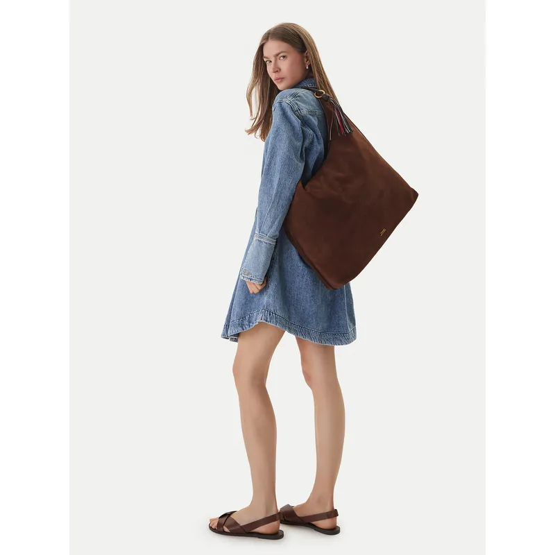 Τσάντα Tommy Hilfiger Th Statement Leather Hobo Suede AW0AW18403 Καφέ