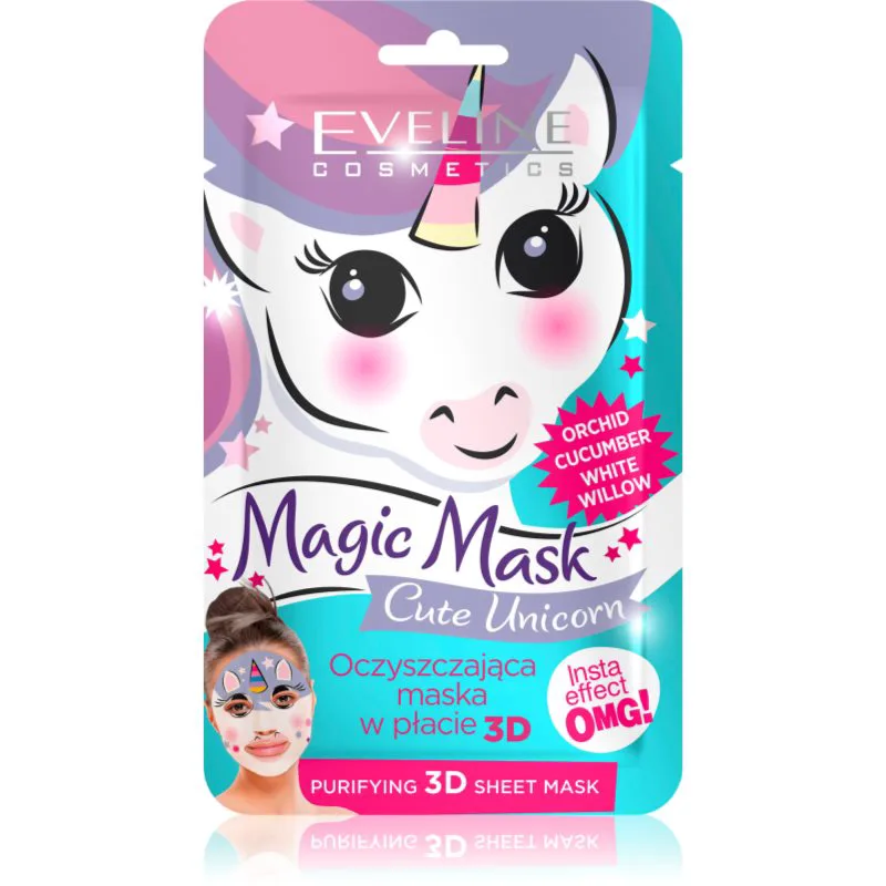 Eveline Cosmetics Magic Mask Cute Unicorn υφασμάτινη 3D εις βάθος καθαριστική μάσκα 1 τμχ
